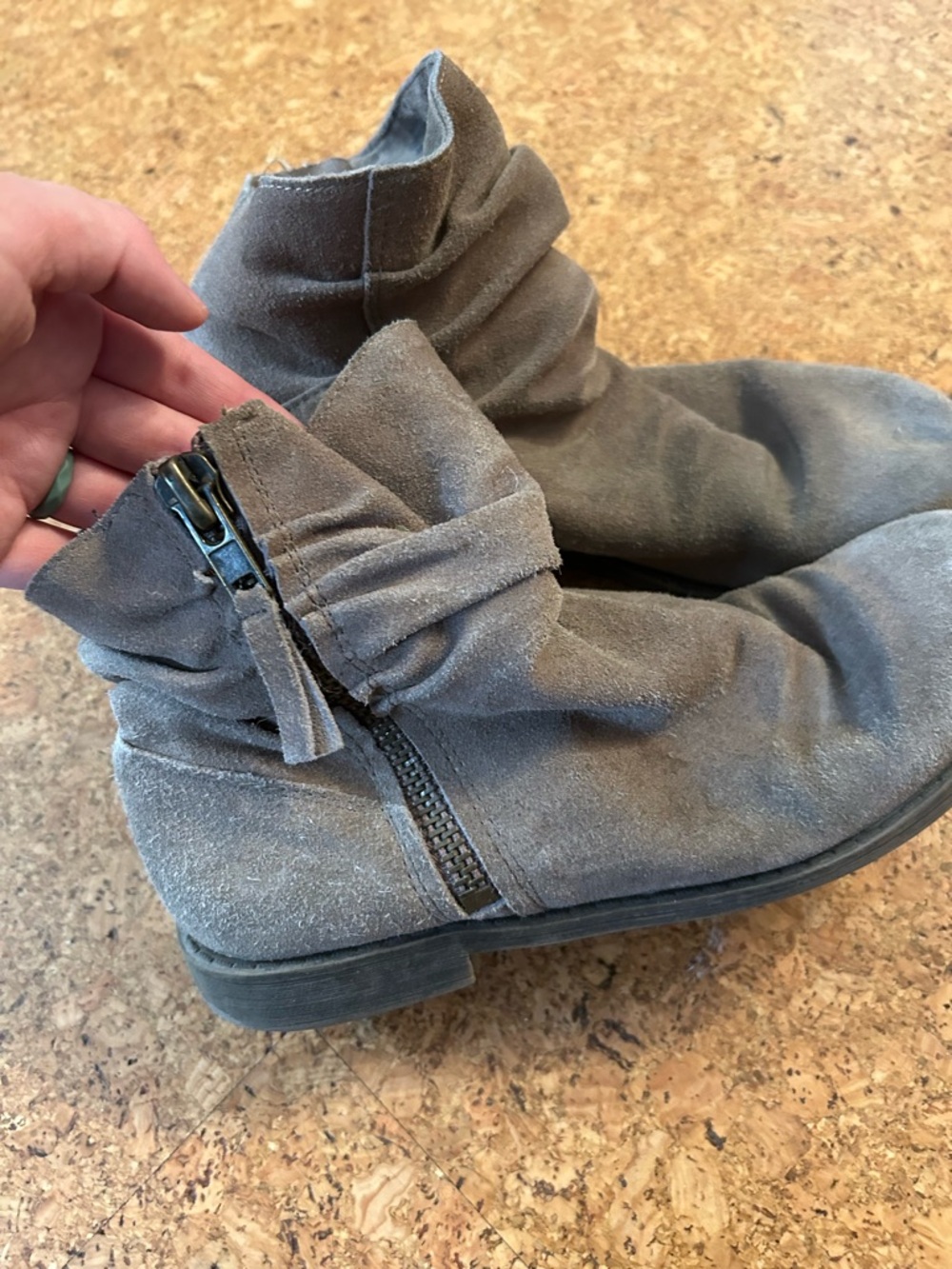Nine West Gray Suede Slouch Ankle Booties with Side Zip